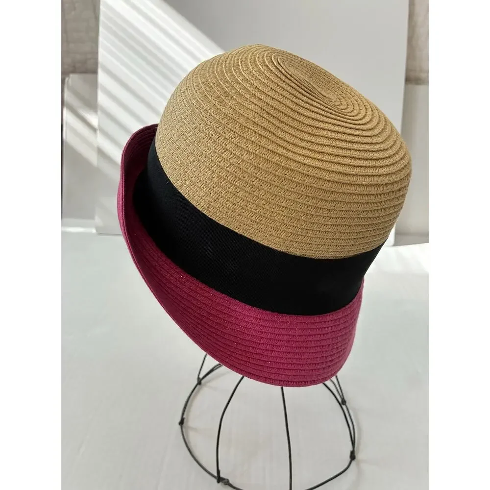 Lulu Guinness Womens Two-Tone Cloche Hat With Black Bow Accent